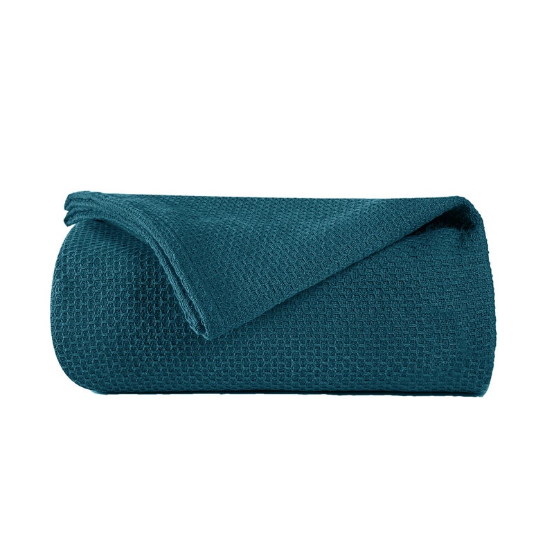 BOUTIQUO 100% Cotton Bed Blanket  Breathable Thermal Blanket Twin Size  Soft Honeycomb Waffle Blanket 60""x90""  Cotton Bed Blanket  Perfect for Layering Any Bed for All Season  Teal - Image 1